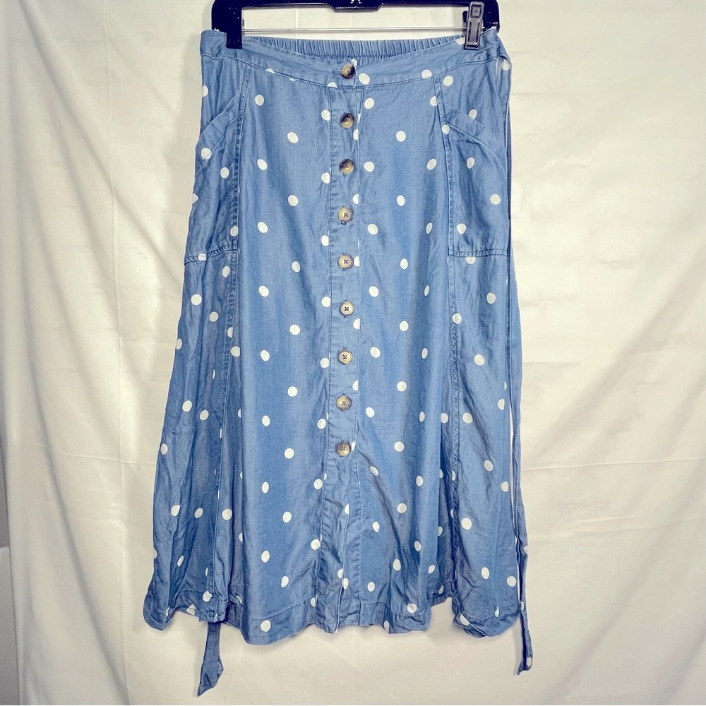 Appraisal Blue And White Polka Dot Midi Prairie Style Skirt Elastic Waist Size M